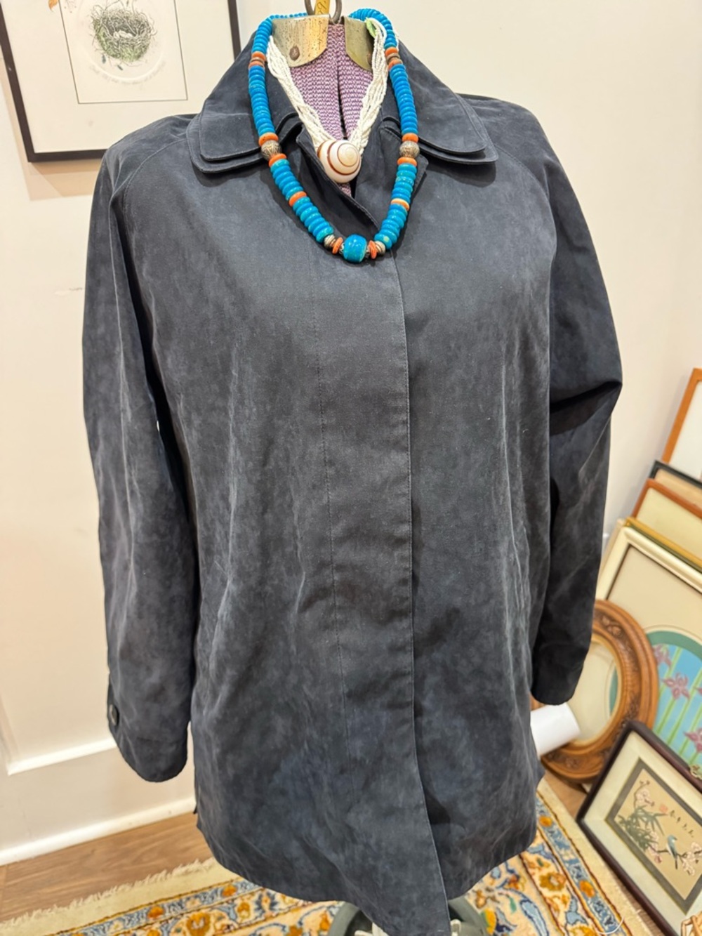 London Fog Women's Dark Gray Suede look Trench Coat